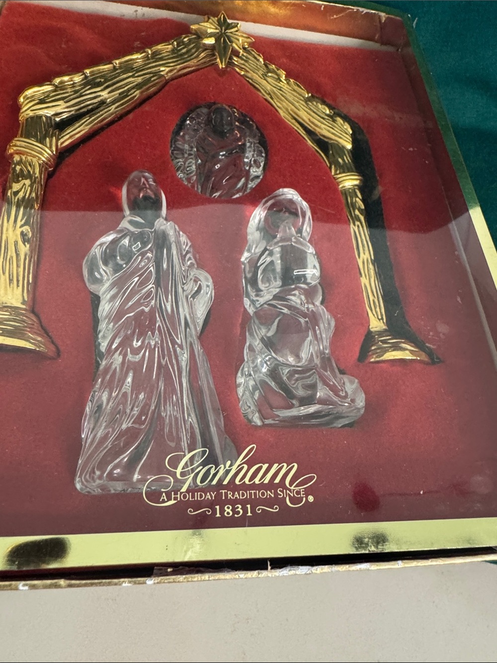 VTG Gorham Crystal & Gold Nativity Set 4 Pc Creche Scene Manger Christmas - Picture 14 of 14